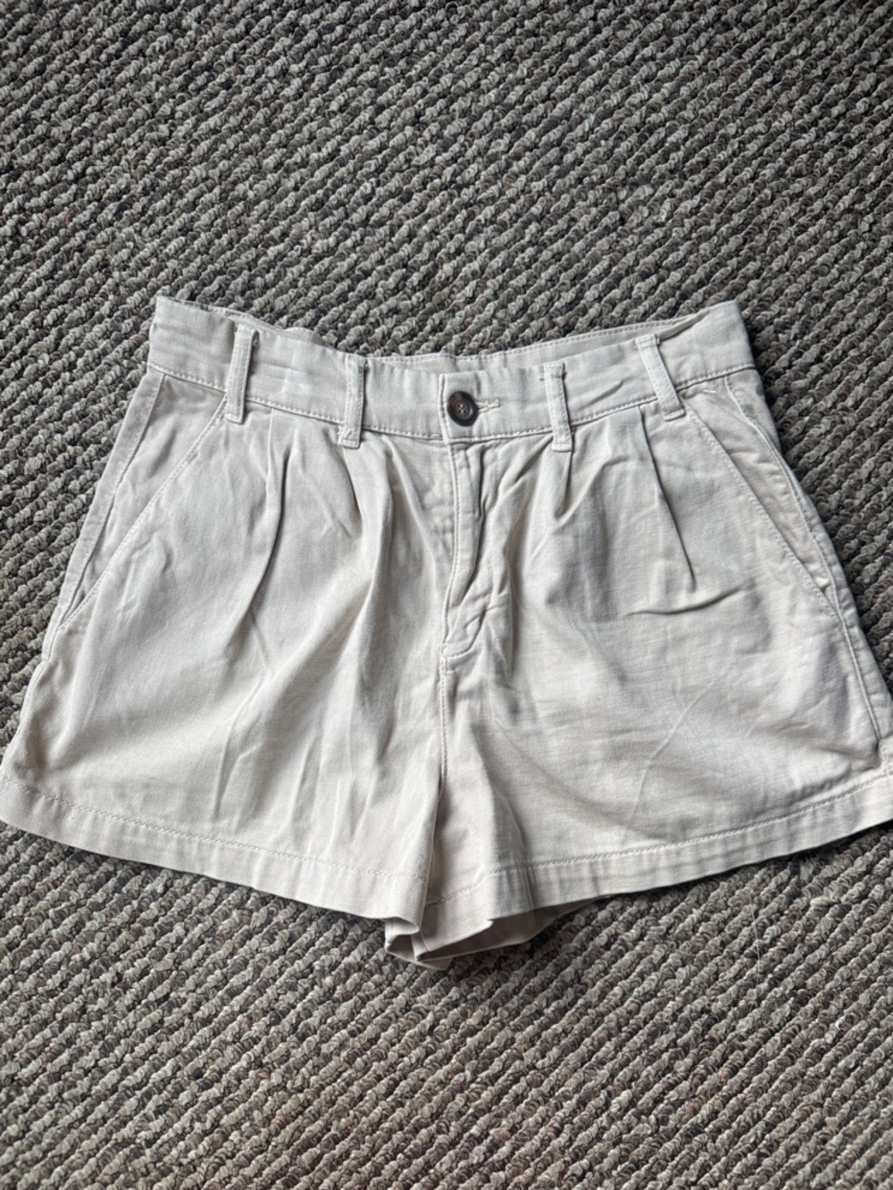 Free People High-Rise Pleated Shorts - Light Tan Khaki Color